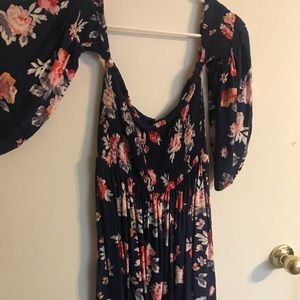 Navy Blue/Pink flower off the shoulder dress